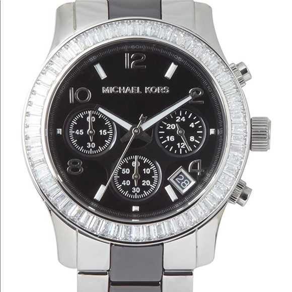 Michael Kors Silver &amp; Black Stainless Steel Watch